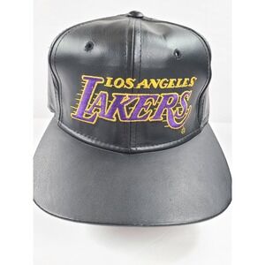Vintage Sports Specialties Los Angeles Lakers Black Faux Leather Strapback Hat